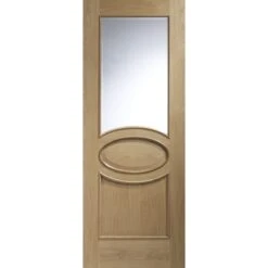 Calabria Internal Oak Door With Clear Bevelled Glass And Raised Mouldings-1981 X 762 X 35mm (30")