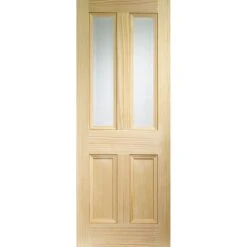 Edwardian 4 Panel Internal Vertical Grain Clear Pine Door With Clear Bevelled Glass