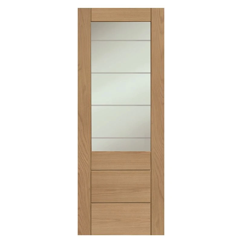 XL Joinery Palermo Essential 2XG Internal Oak Pre-Finished Door With Clear Etched Glass - EPFGOPALXG27