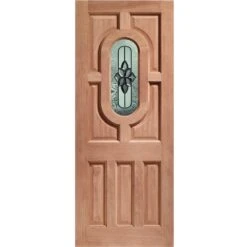 XL Joinery Acacia Chesterton 7 Panel Edwardian/1930s Unfinished Natural Hardwood 1 Light Bevelled Glass External Front Door (D&G)