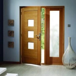 XL Joinery Turin 1 Panel Contemporary Fully Finished Natural Oak 3 Light Obscure Glass External Front Door - 1981mm X 838mm (78x33 Inch)