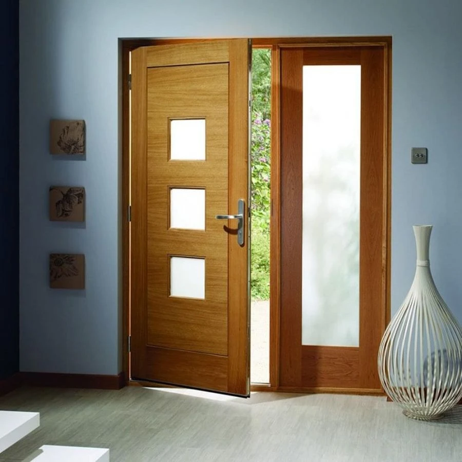 XL Joinery Turin 1 Panel Contemporary Fully Finished Natural Oak 3 Light Obscure Glass External Front Door - 1981mm X 838mm (78x33 Inch)
