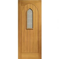 XL Joinery Westminster 1 Panel Cottage Fully Finished Natural Oak 1 Light Decorative Glass External Front Door (M&T) - 1981mm X 838mm (78x33 Inch)