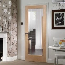 XL Joinery Suffolk Cottage Fully Finished Oak Clear Etched Glass Internal Door